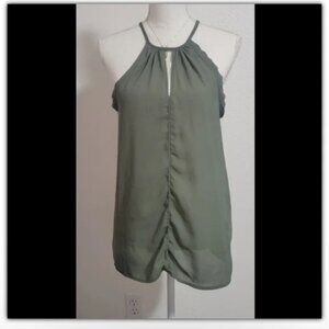 Boho Olive Green Back Tassel Tie Top